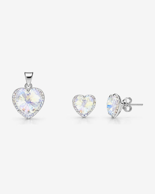 Aretes y Dije Corazón Luz Tornasol – vista 1